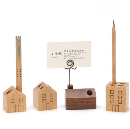 实木笔筒桌面收纳盒创意时尚多功能笔架笔插房子文具四件套